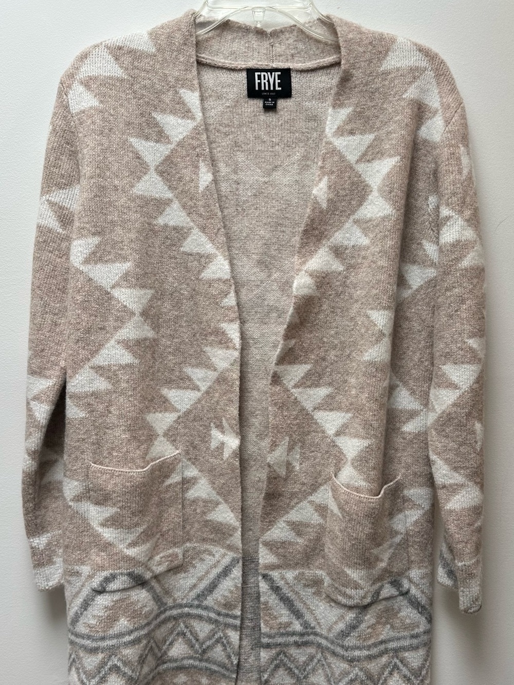 FRYE Women's Cream & Tan Aztec Open Cardigan Sweater Size Small